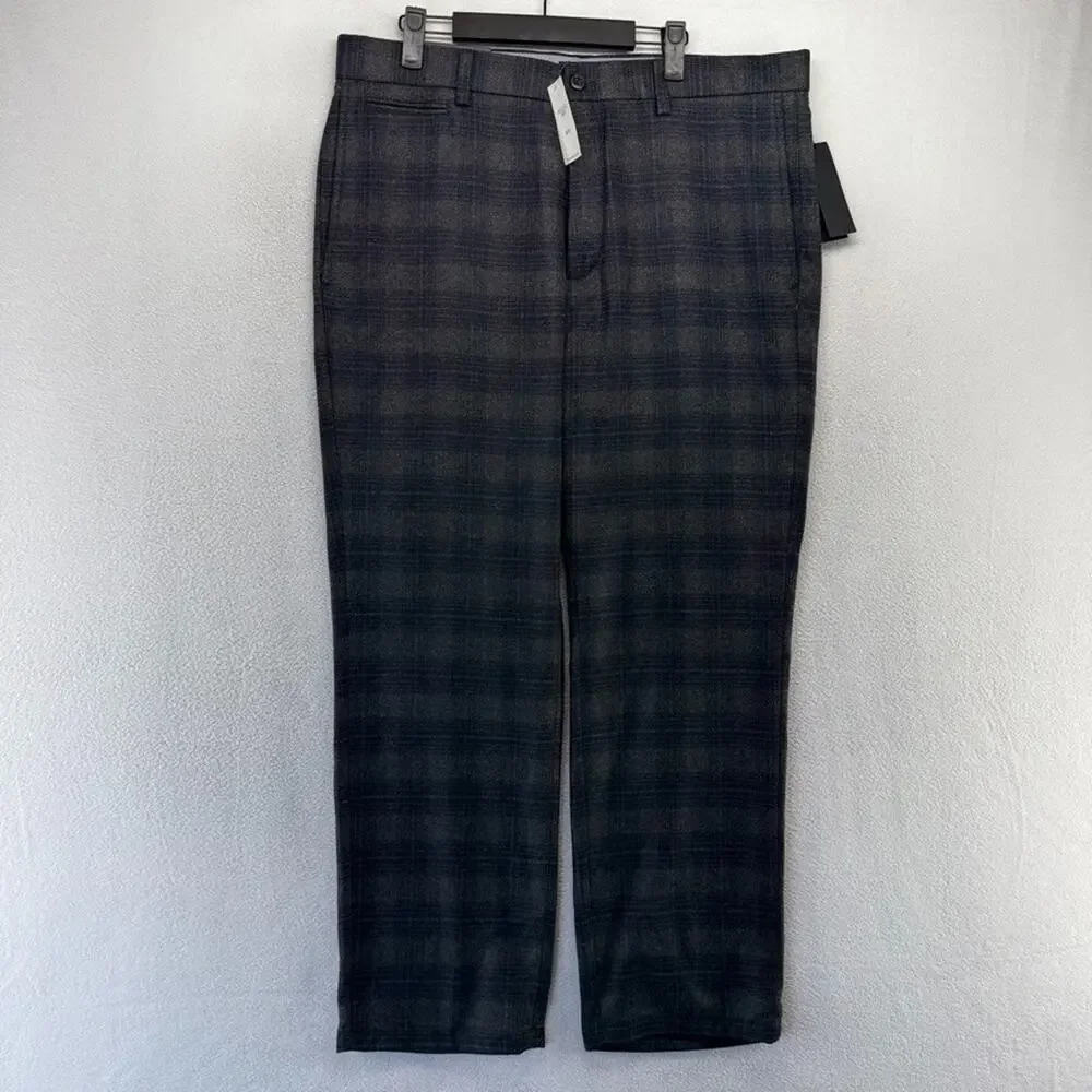 Banana Republic pants Men's 36x30 Gray Blue Houndstooth Plaid Emerson Wool NEW